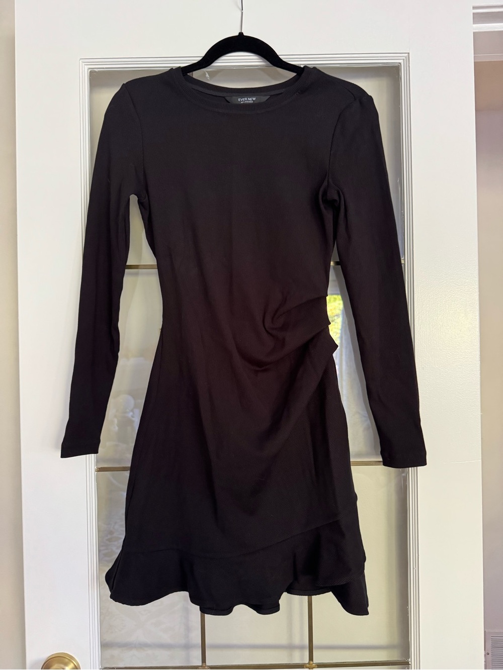 Ever New Black Long-Sleeve Ruffle-Hem Dress